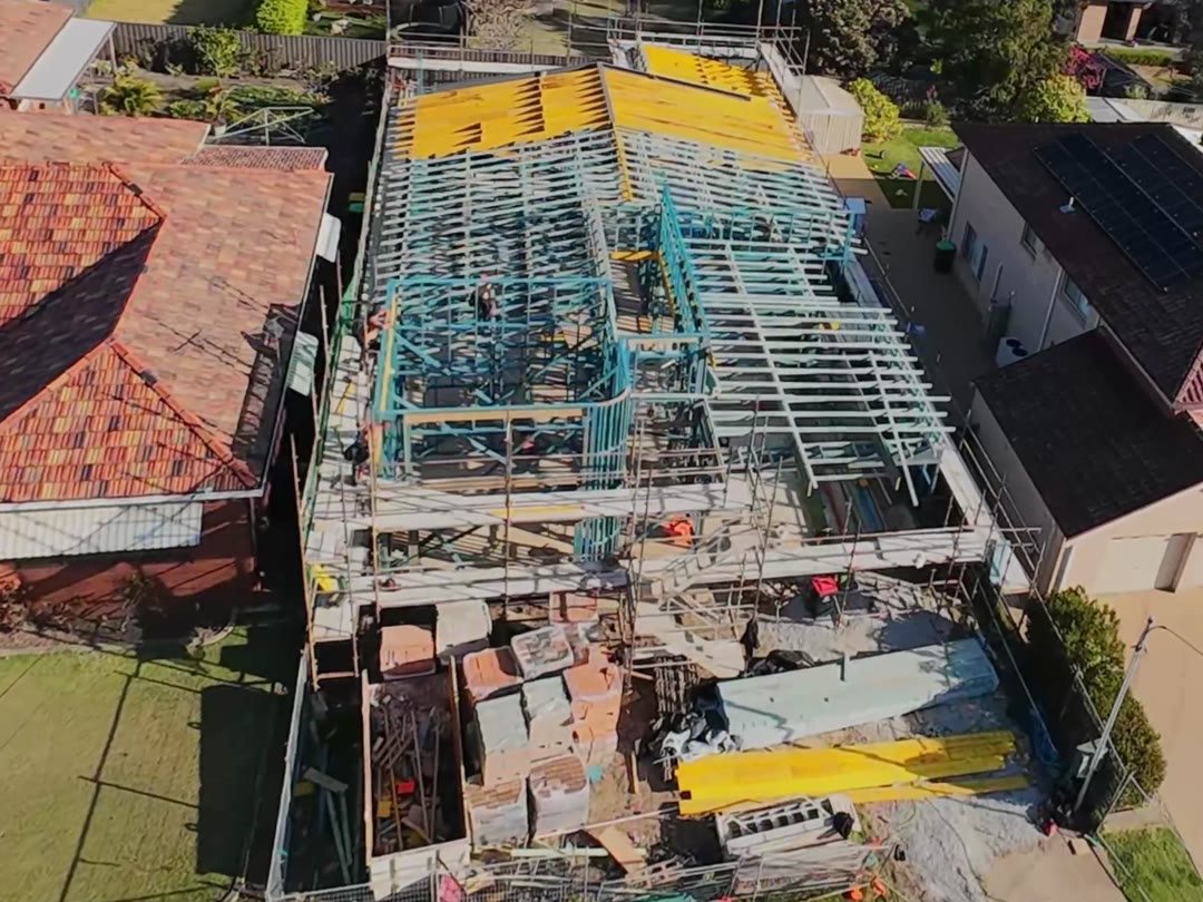 Drone photo of a house frame under construction in Sydney