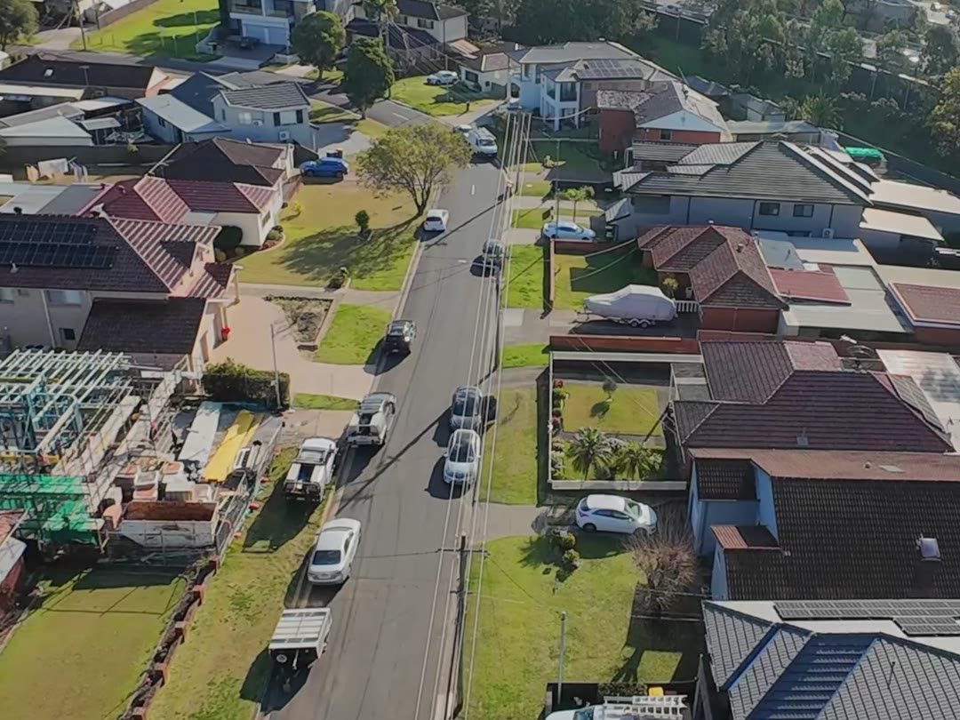 Aerial drone photo of a Sydney residential street